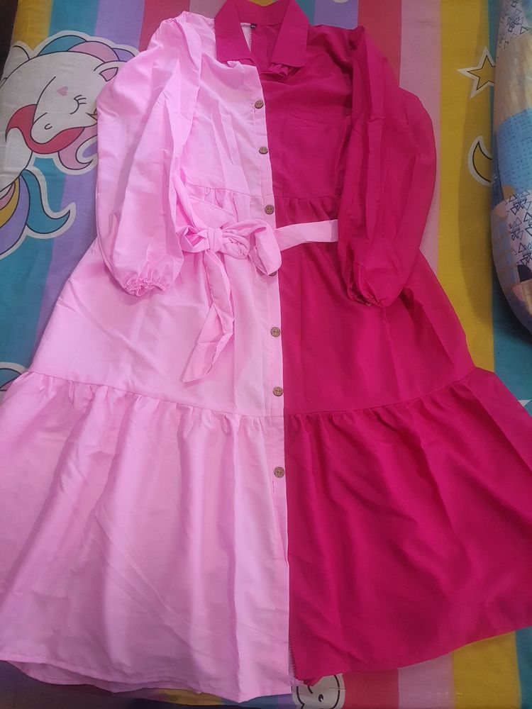 New Fashioned Two Coloured Waist Tie-up Dress