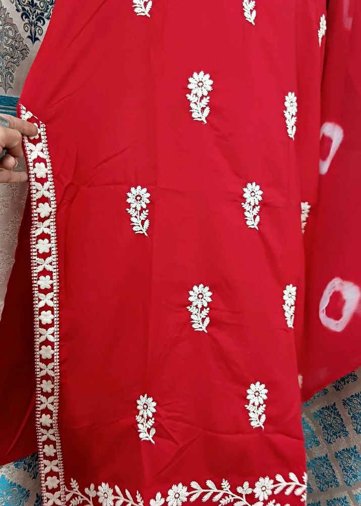NEW Red Lucknowi Embroidered Dress Set