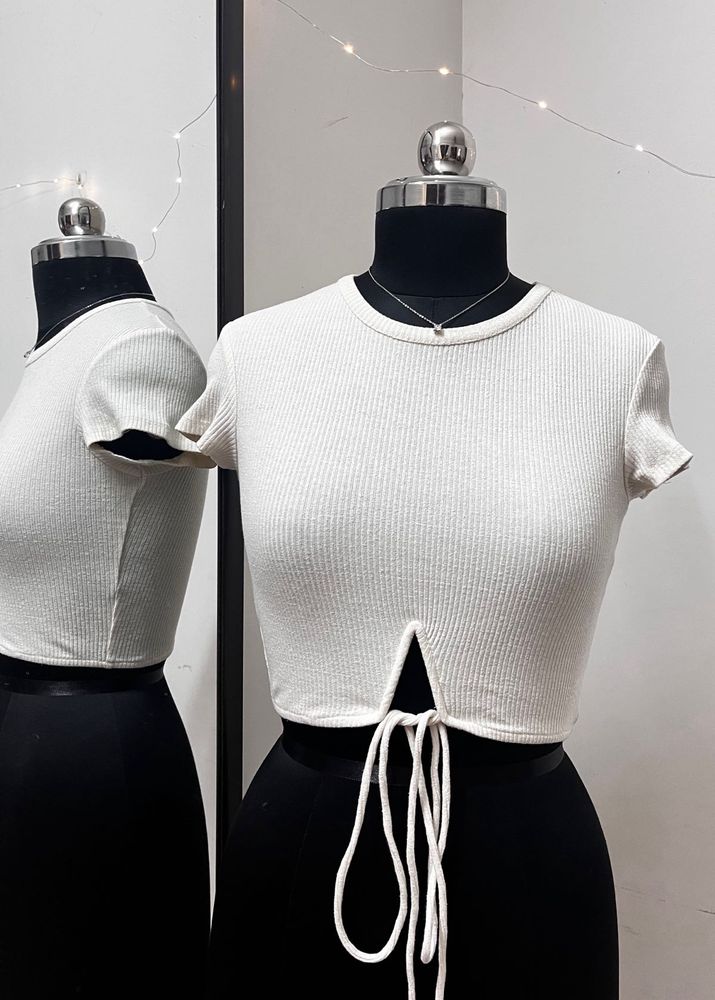Bershka White Ribbed Top