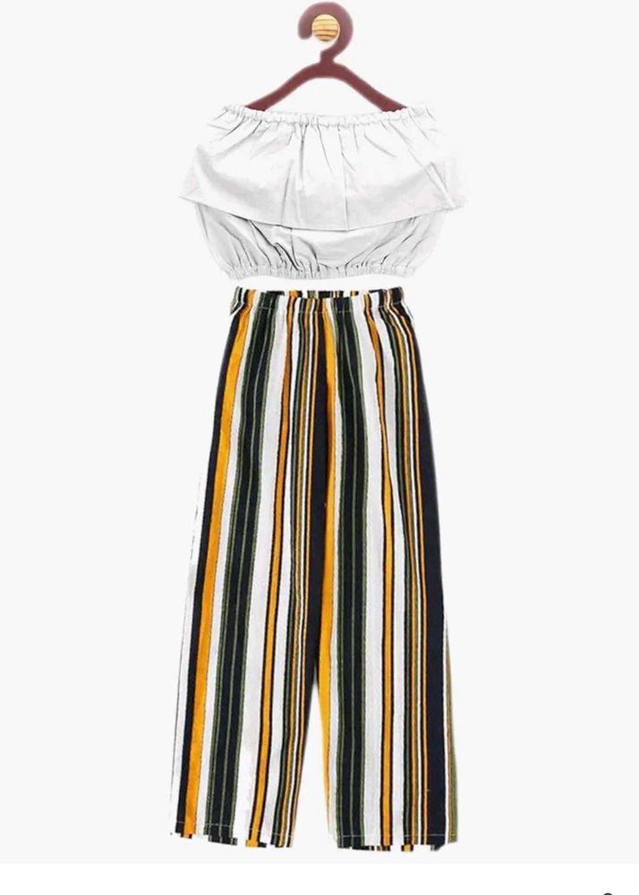ANANDESHWAR White Girl&#39;s Crepe Top and Palazzo