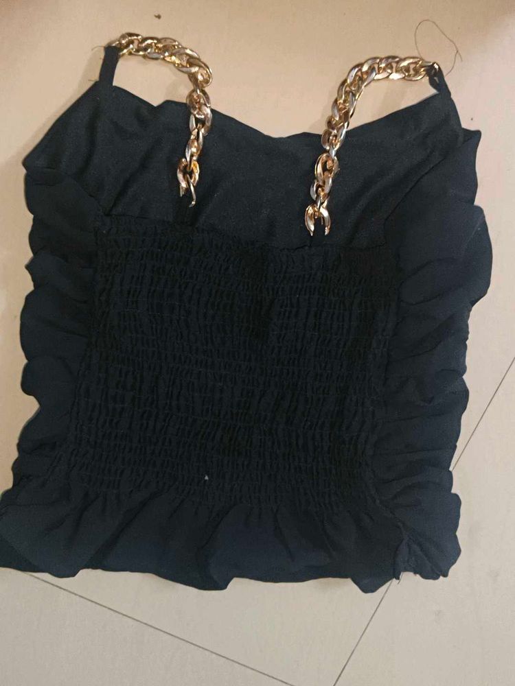 Chain Strap Black Crop Top