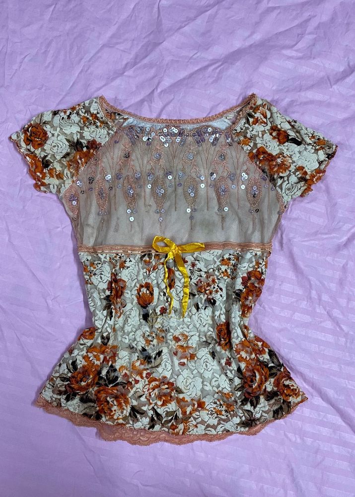 Floral Lace Y2k Top