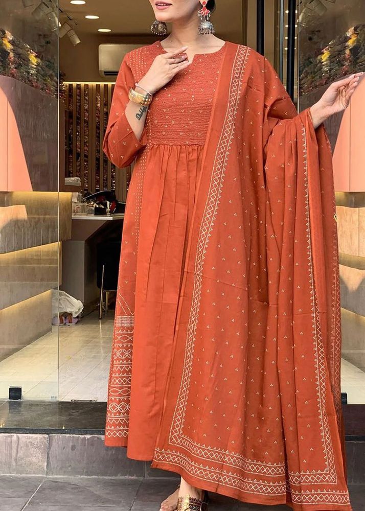 Elegant Orange Anarkali Kurta Set