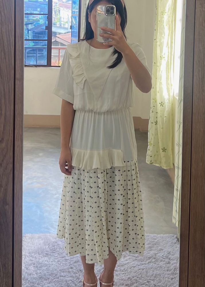 Ruffle Trim Floral Midi Dress