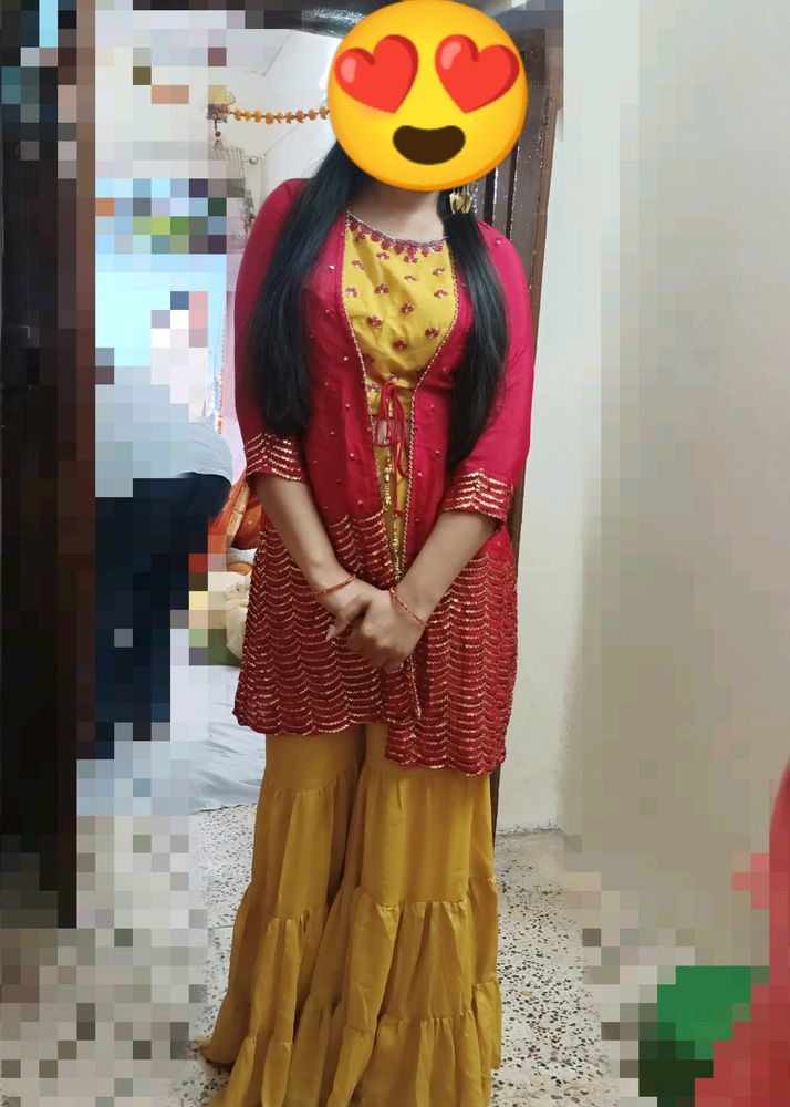 Beautiful Yellow Dress 👗Crop Top Sharara &amp; Shrug