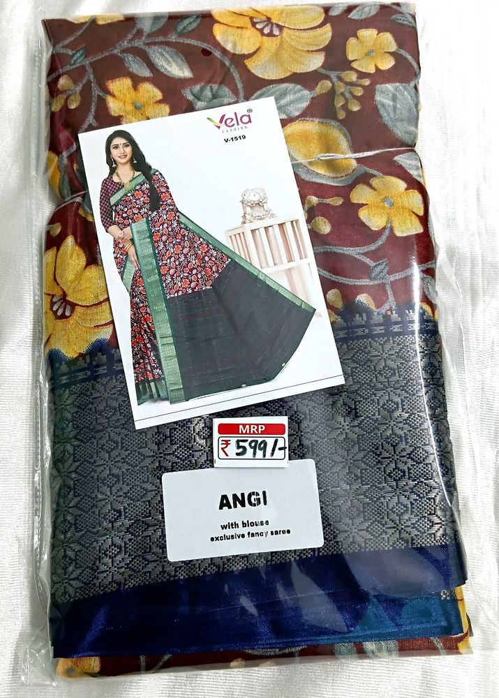 New Dola Silk Saree With Blouse. Elegant Floral Pr