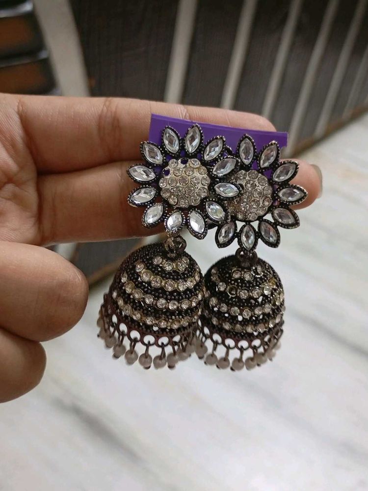 Silver Tone Jhumka Earrings