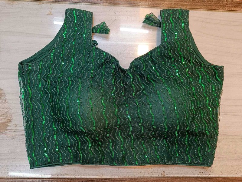 Green Net &amp; Sequins Blouse