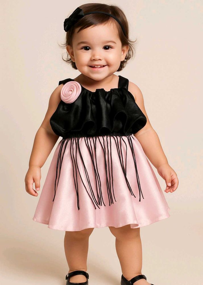 Elegant Black &amp; Pink Satin Baby Girl Dress |