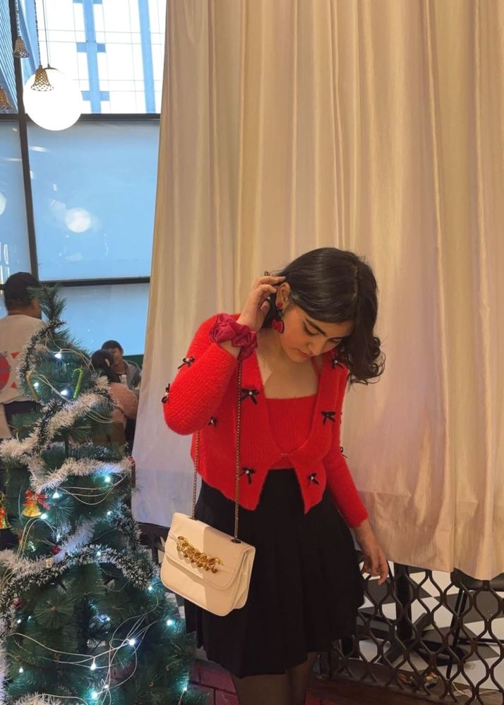 Red Knit Cardigan with Bows