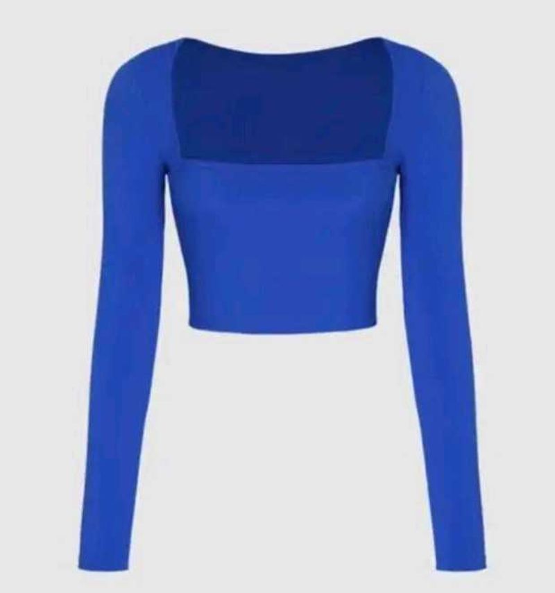 Blue Long Sleeve Crop Top