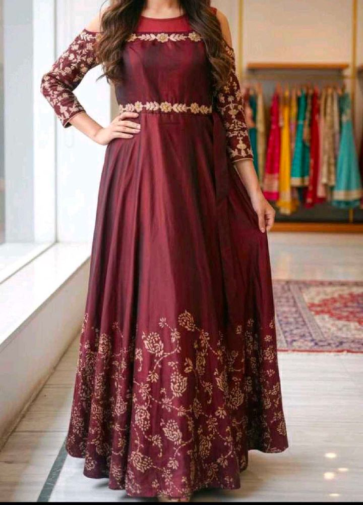 Elegant Maroon Embroidered Gown