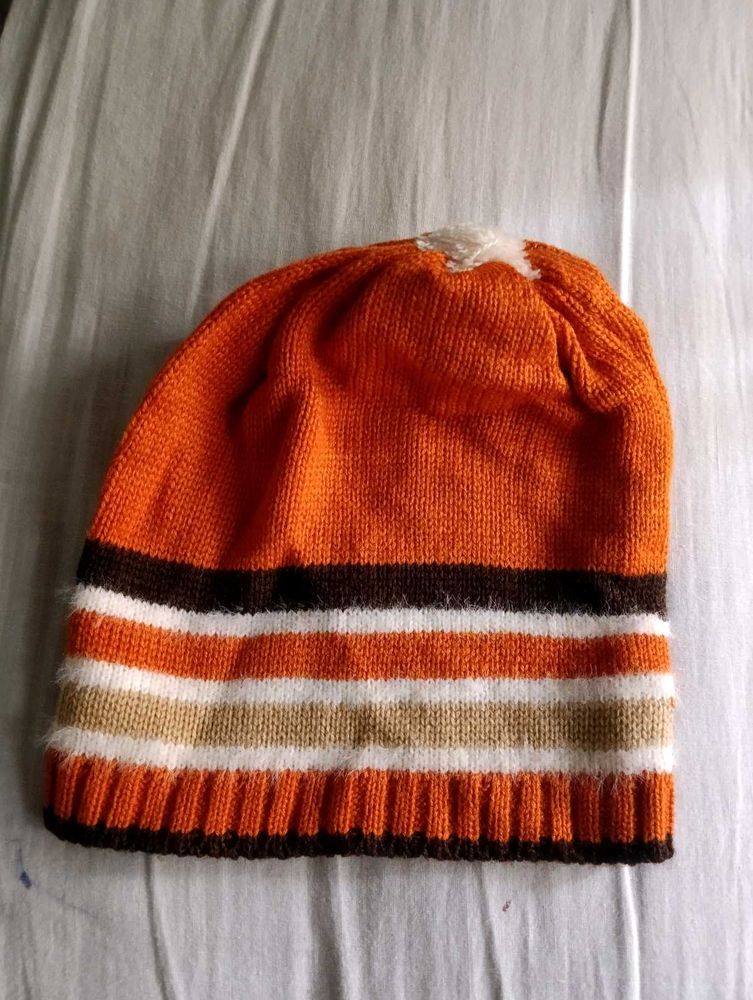 Striped Beanie - Orange, Brown, &amp; White