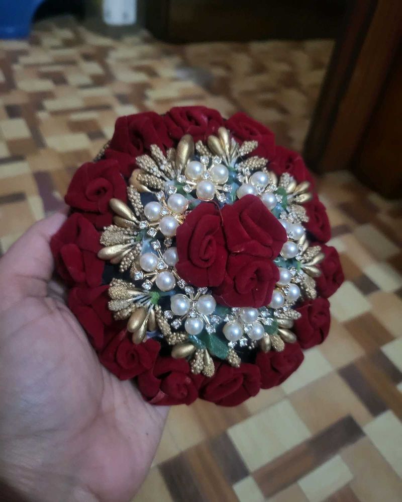 Elegant Red Rose Hair Bun Accessory
