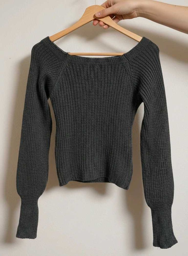 Dark Grey Ribbed Knit Top