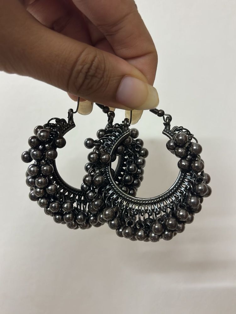 Black Jhumka Hoop Earrings