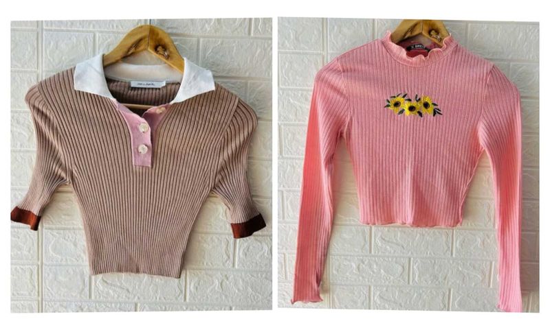 Two Cute Aesthetic Ribbed Tops (COMBO)