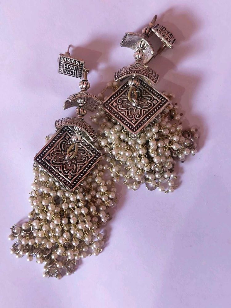 Ethnic Pearl Drop Earrings