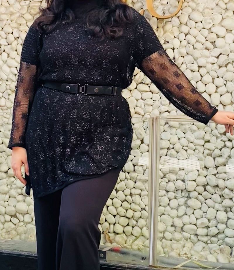 Black Sparkle Mesh Top