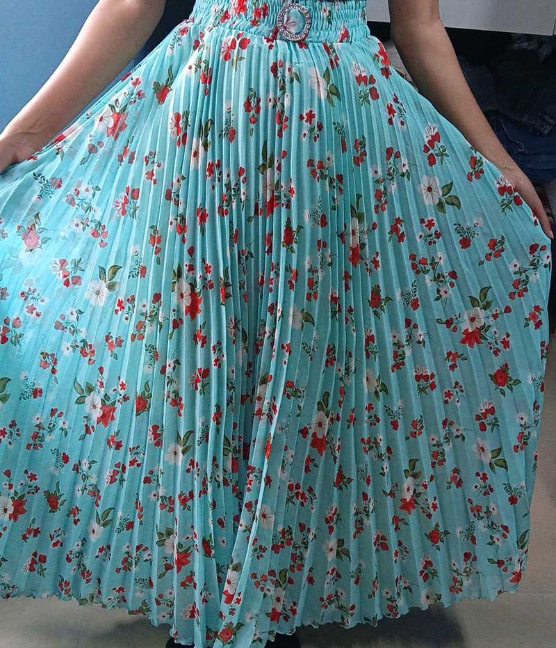 Floral Pleated Maxi Skirt
