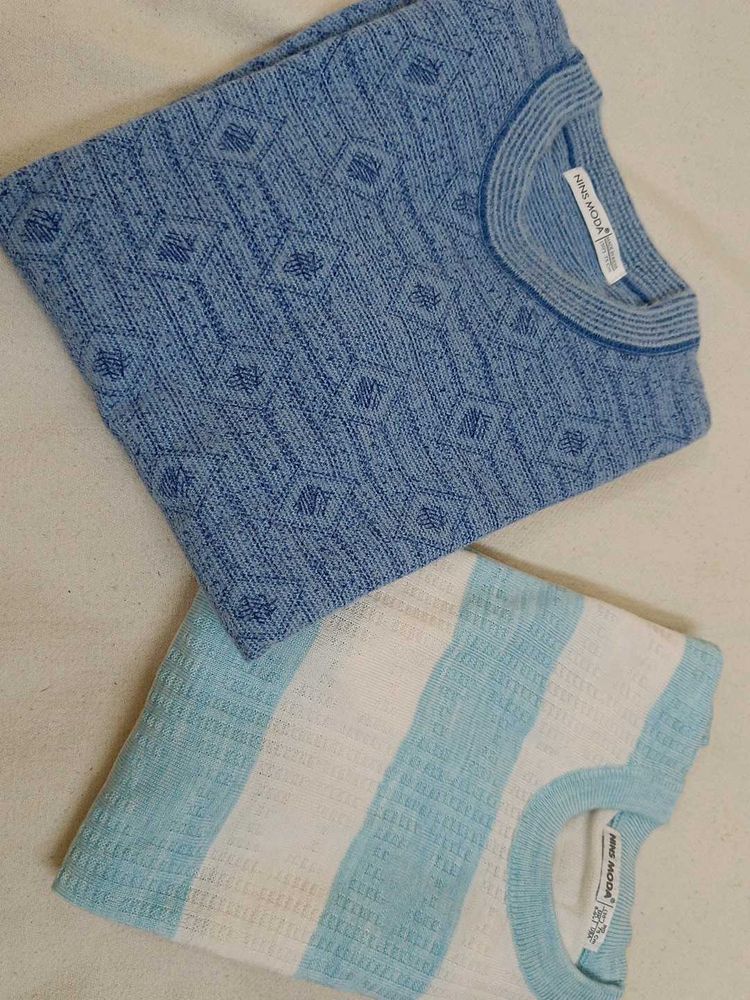 Unisex Blue Patterned Knit Tops- set of two