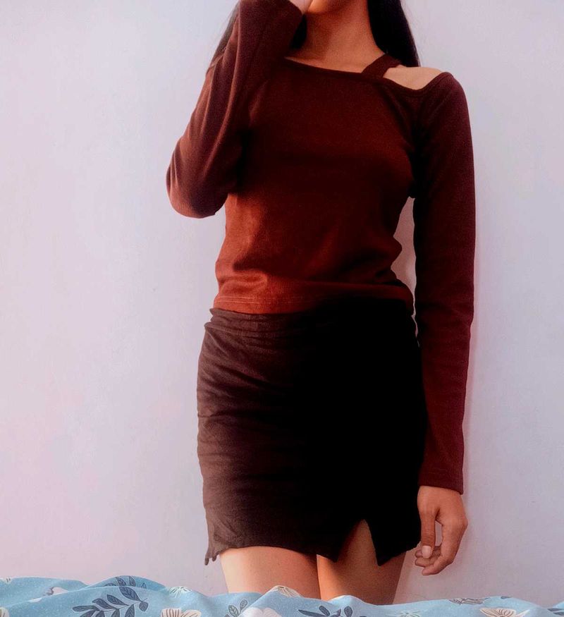 combo Burgundy Cutout Top &amp; Skirt