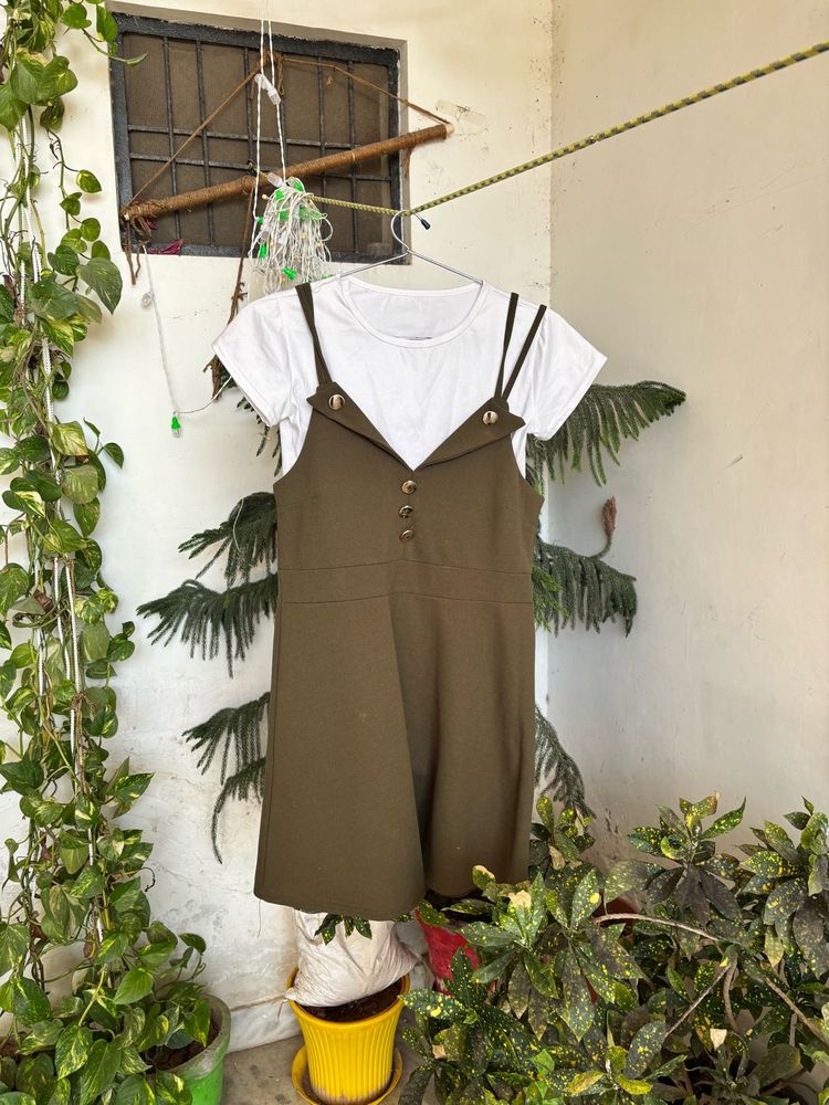 Olive Green Skater Dress &amp; Tee Set