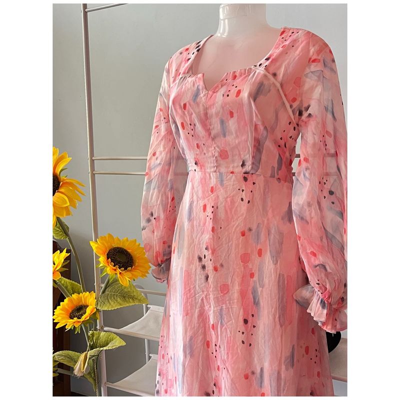 Pink Floral Flare Dress