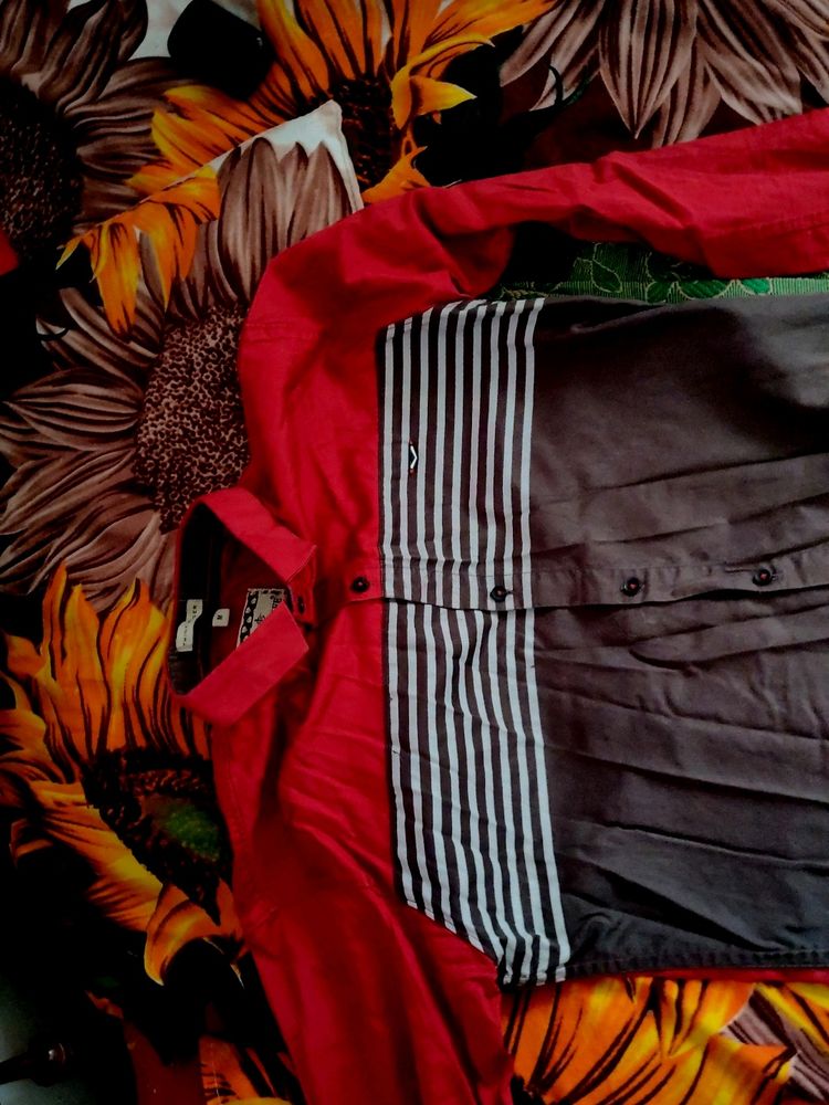 Red And Grey Color Mens Shirt