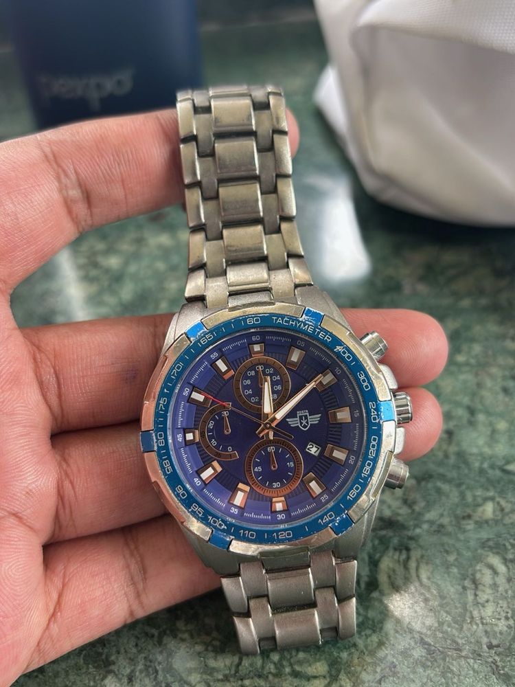 Stylish Men&#39;s Blue &amp; Silver Chronograph Watch