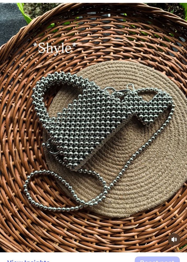 Silver Luxurious Bags Made Of Beads