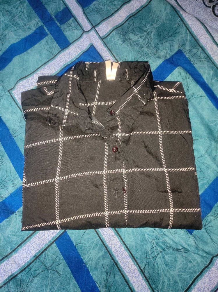 New Black Checked Shirt Dress