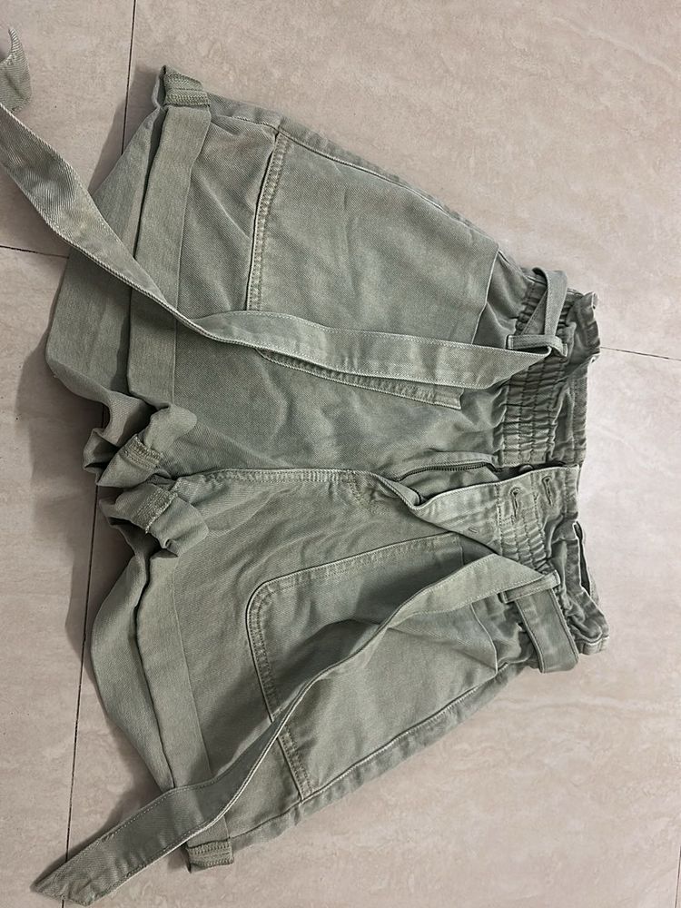 Sage Green Belted Shorts