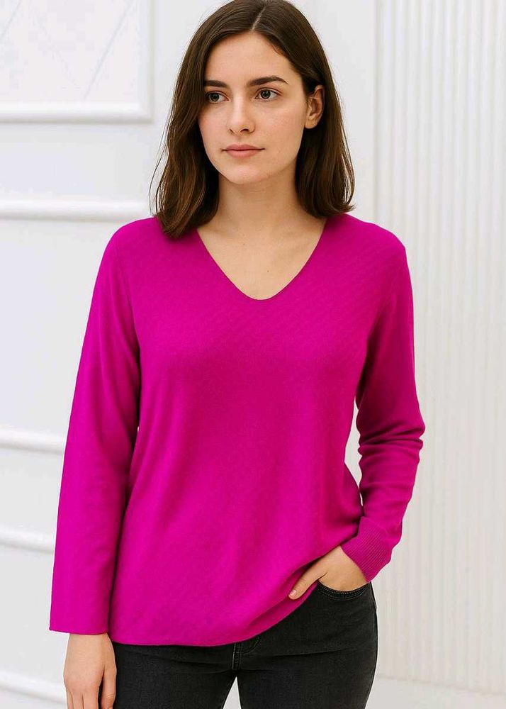 Magenta V-Neck Knit Sweater