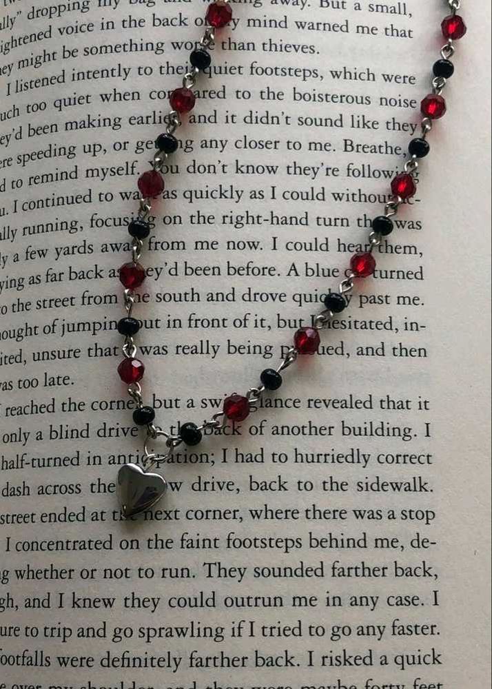 Red &amp; Black Beaded Heart Charm Necklace