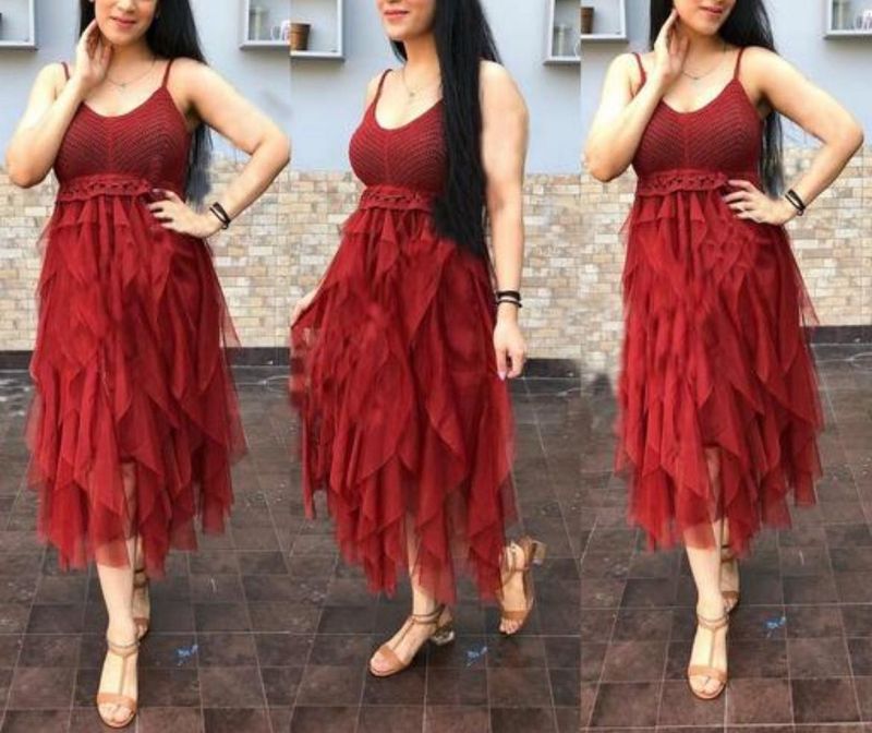 Red Ruffle Midi Dress