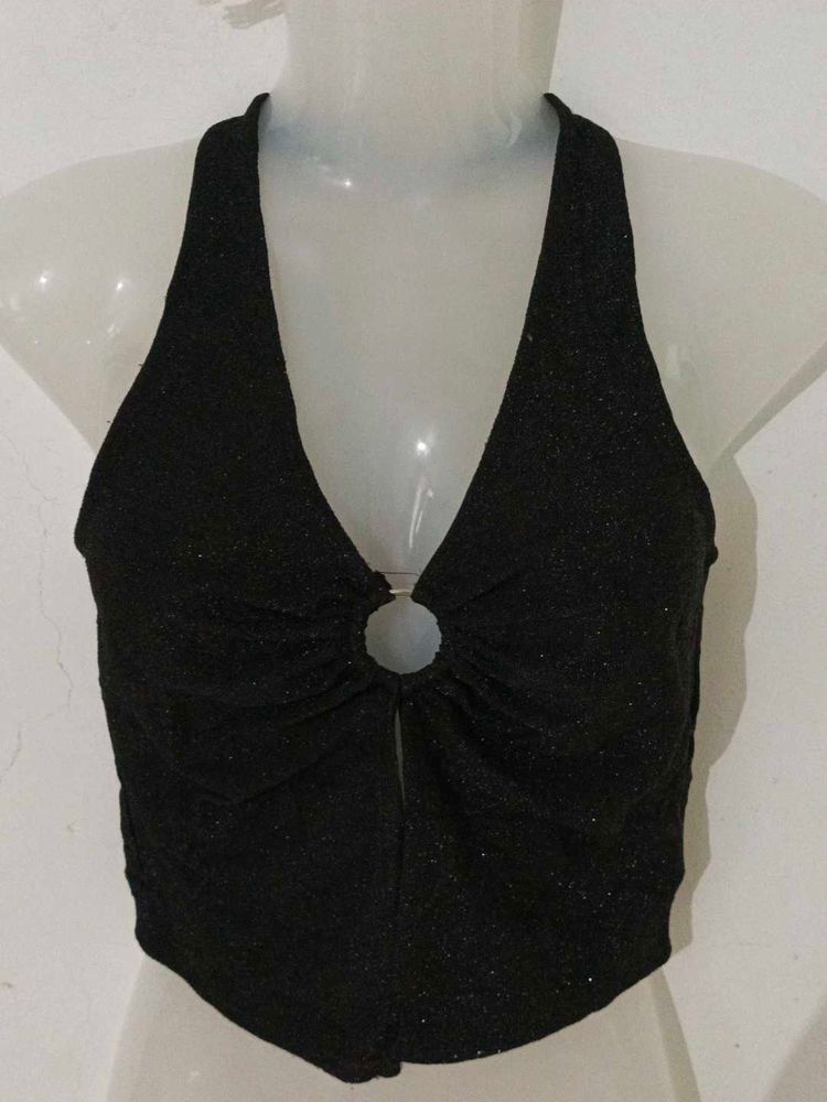Y2K SHIMMERY HALTER NECK TOP