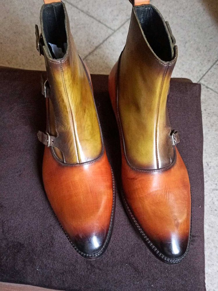 NEW Genuine Leather Monk Boots Chelsea Patina