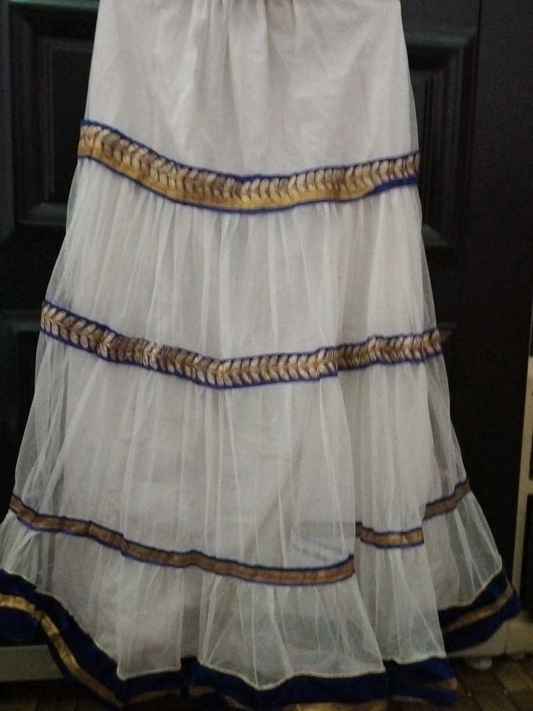 White &amp; Blue Lehnga Skirt With Gota Patti Work