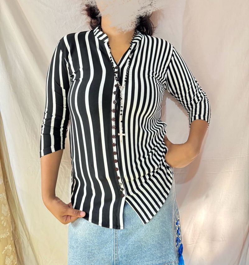 Striped Button-Down Top