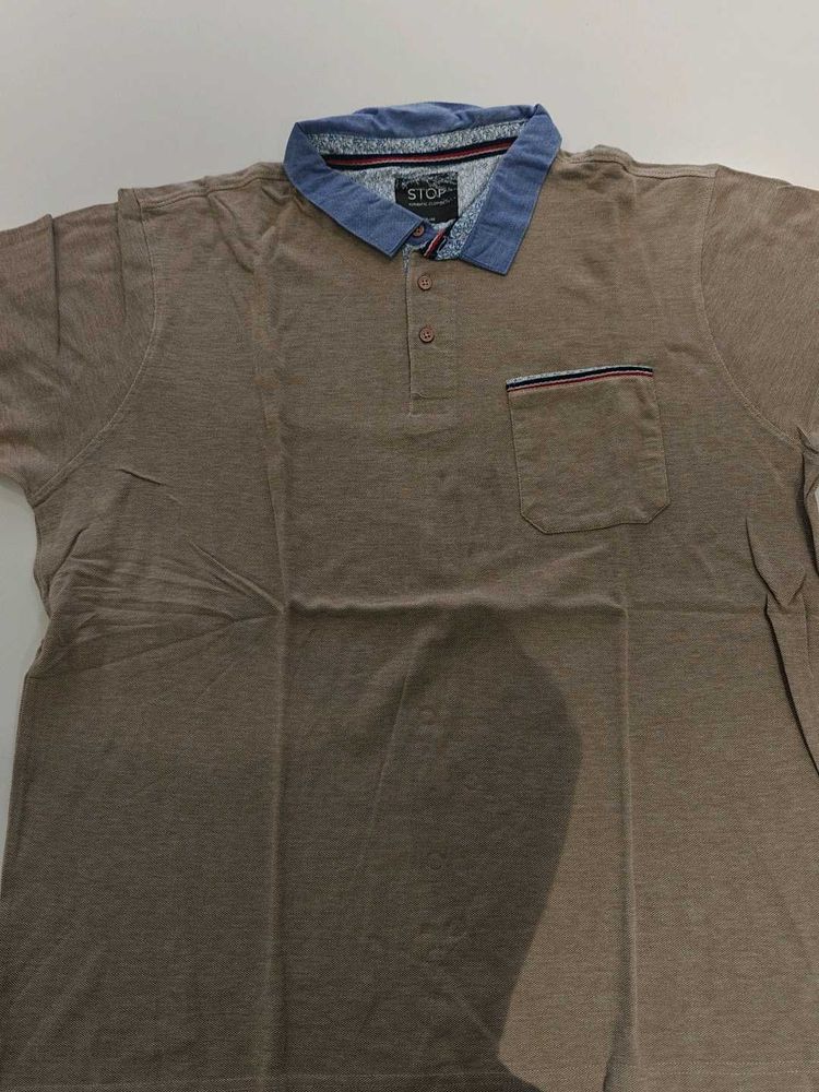 khaki/beige shoppers stop polo.