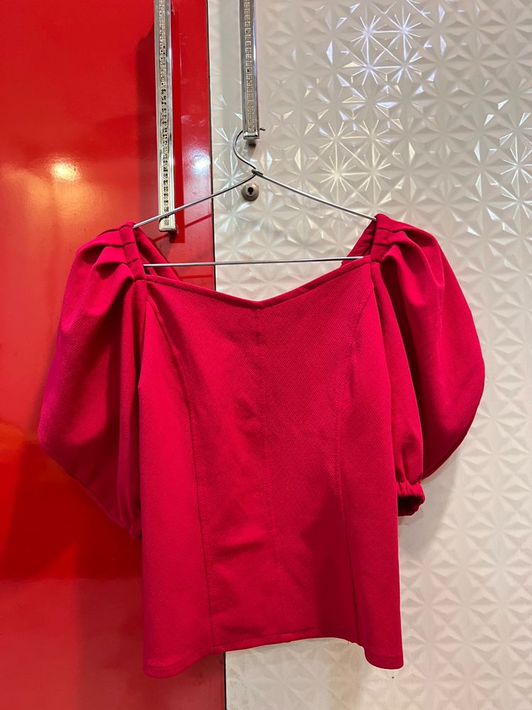 Hot Pink Puff Sleeve Off-Shoulder Peplum Top – Par