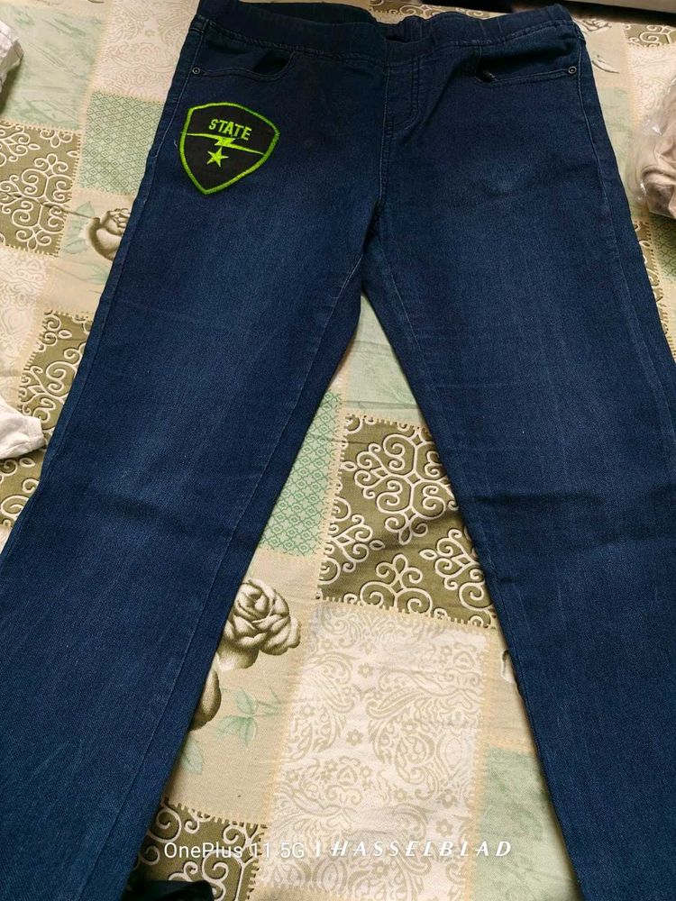 Dark Wash Denim Jeggings with &#39;State&#39; Patch