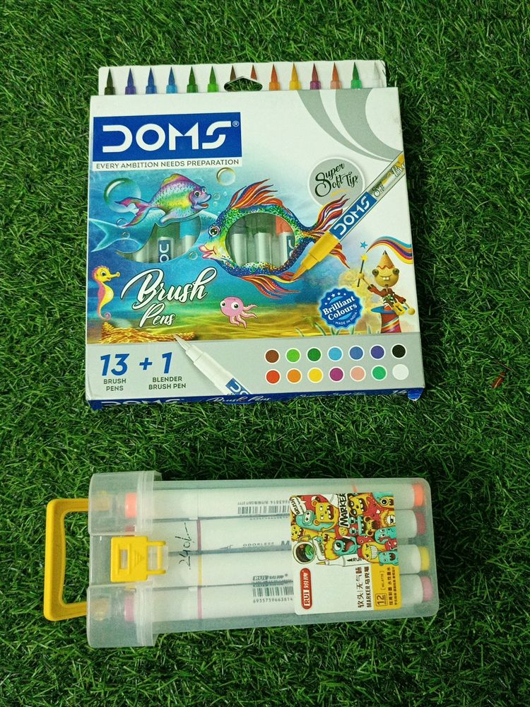 Combo Of Brush Pen And Double Sided highlighter