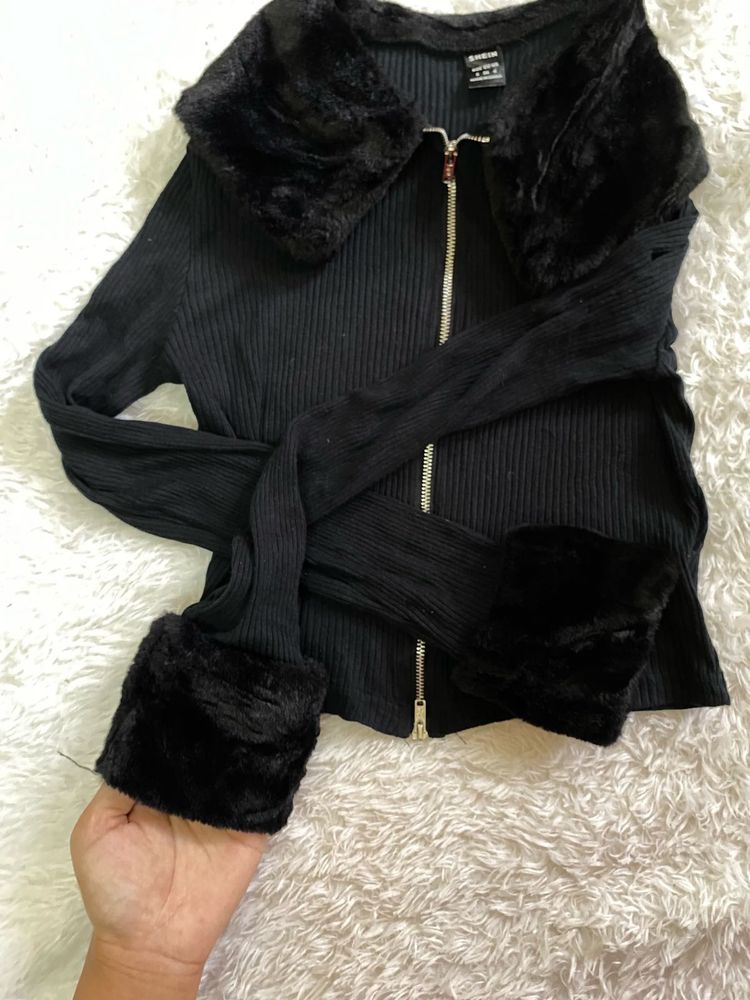 Shein Fur Trim Cardigan