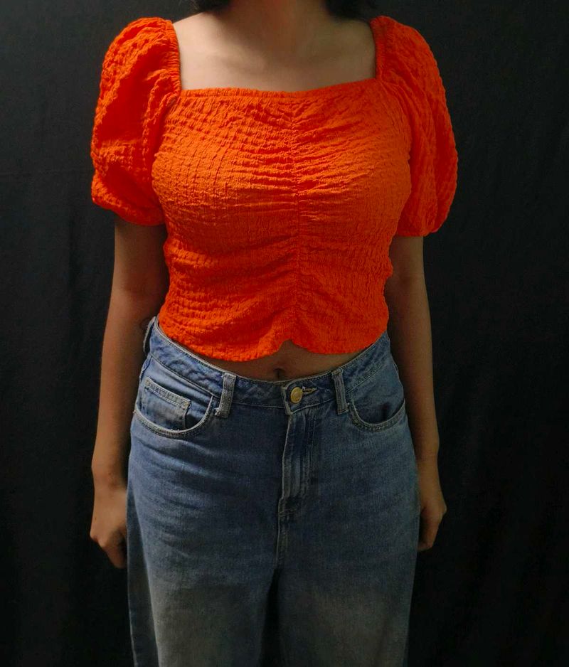 Chic Orange Ruched Crop Top