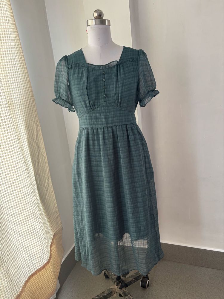 Green Checkered Midi Dress