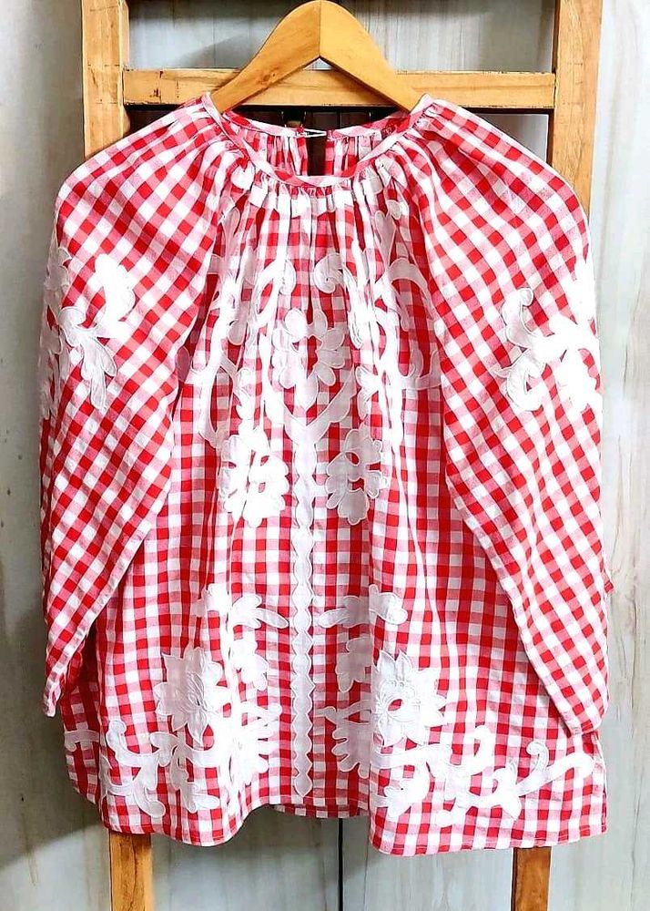 Red Gingham Patch Work Blouse size-46-48