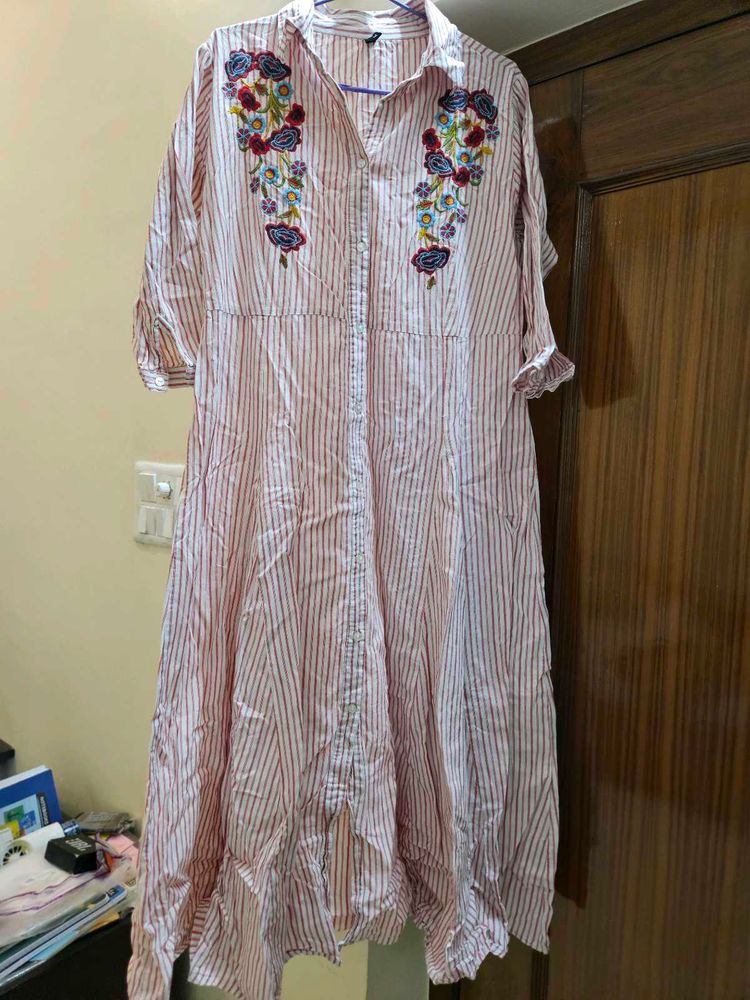 Striped Embroidered Shirt Dress