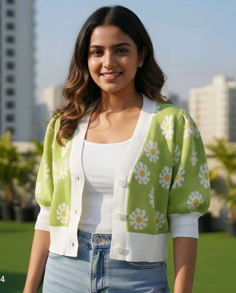 New Daisy Print Knit Cardigan